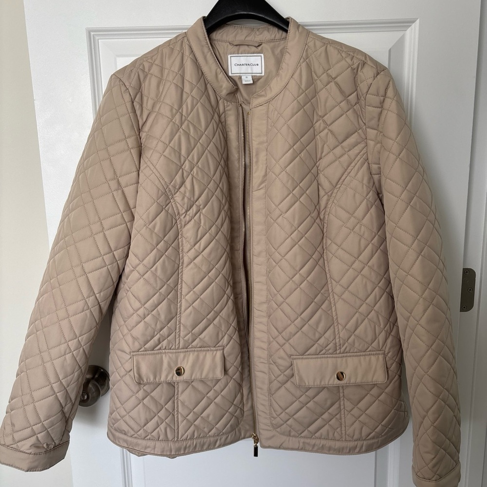 Charter Club Quilted Beige Coat XL, New